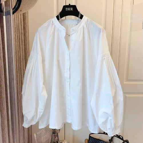 Boutique Wholesale 2026 Autumn New Fashionable Pleated Bubble Sleeves Loose Women's Shirt