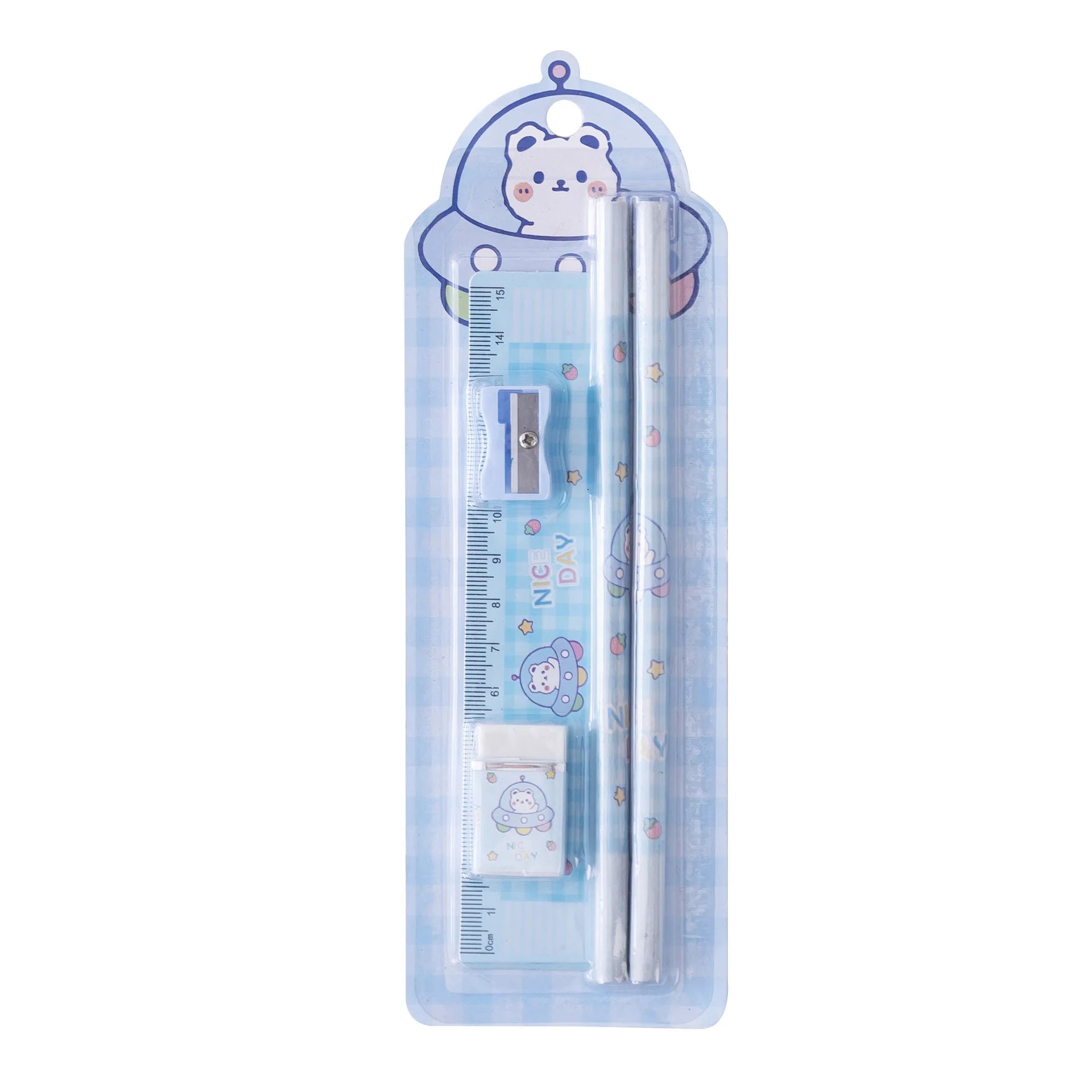 Cute Kawaii Five-Piece Stationery Set for Children's Birthday Gifts Includes a Ruler and Rubber Wholesale Set