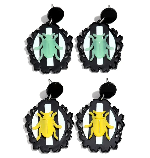Fashionable Trendy Ladybug Beetle Acrylic Drop Earrings Gothic Insect Geometric Black White Animals Luminous Jewelry for Ladies