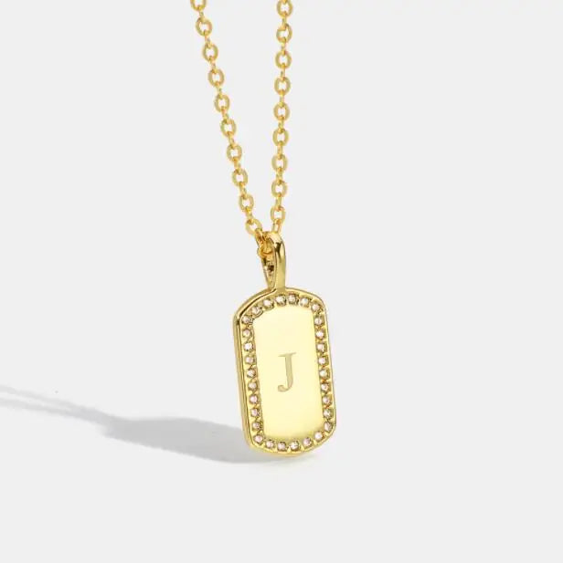 Zircon Square Pendant Necklace for Women Tongxin New Fashion Cooper Letter Dangle Necklace