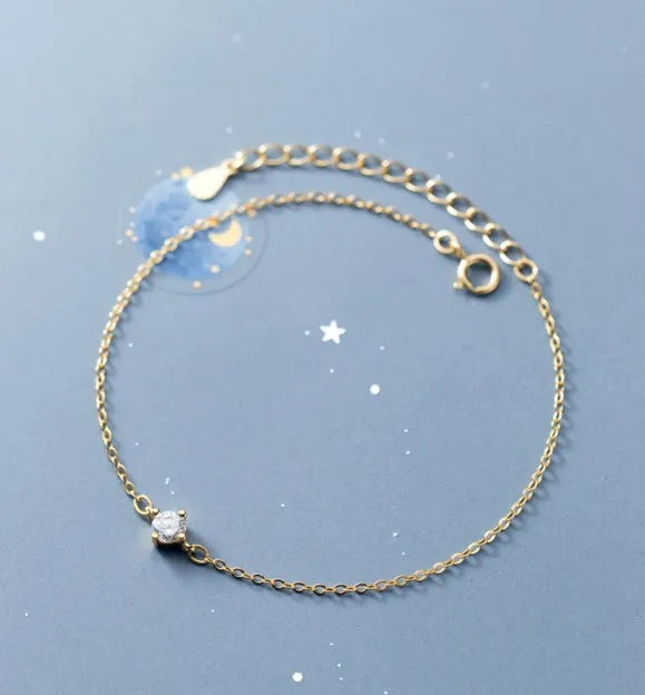 925 Silver Bracelets Simple Single Zircon Gold Plated Bracelets Fashion Jewelry Bracelets for Women Girls