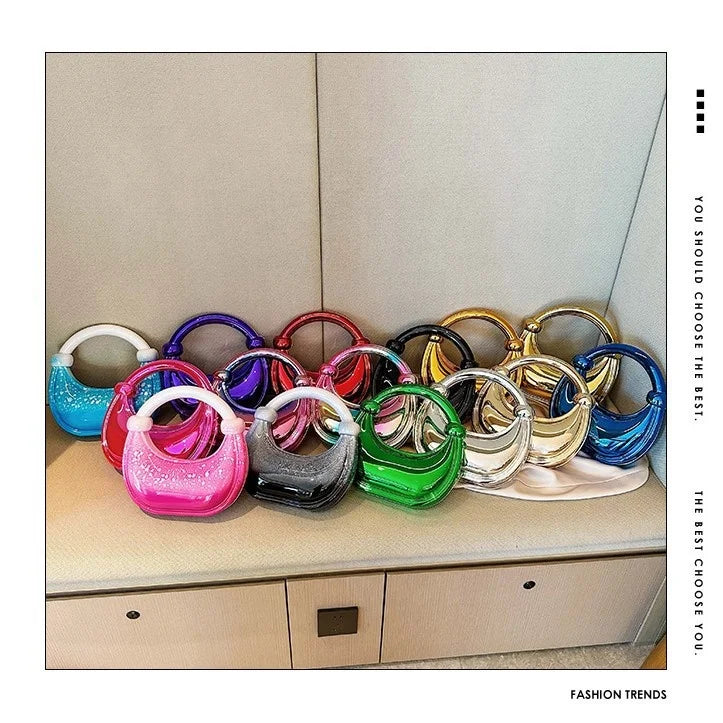 2025 Hot New Acrylic Handbags for Women Cute Moon Clutch Small Unique Purse Trendy Metal Evening Bag for Party Cocktail Purses