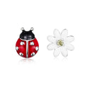 Hot Sale Real 925 Sterling Silver Summer Daisy Flower Red Ladybug Exquisite Stud Earrings for Women Fashion Jewelry SCE917
