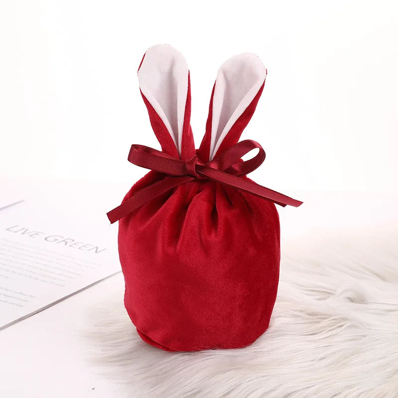 Creative Rabbit Ear Wedding Flannelette Bag Decorative Gift Candy Velvet Drawstring Pouches Jewelry Storage Bags
