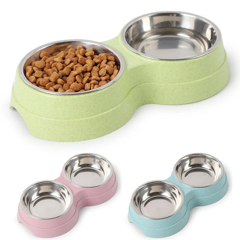 Pet Double Bowl Round 2-in-1 Drinking and Feeding Dual Purpose Stainless Steel Cat and Dog Bowl