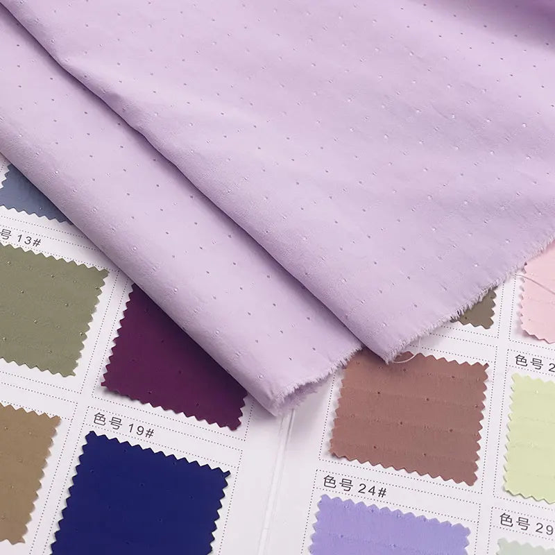 Ready Stock Fashion Lavender Colors Women Recycled Garment Dress Coat Dot Dobby Bright Polyester Yarn Down Jacket Fabric