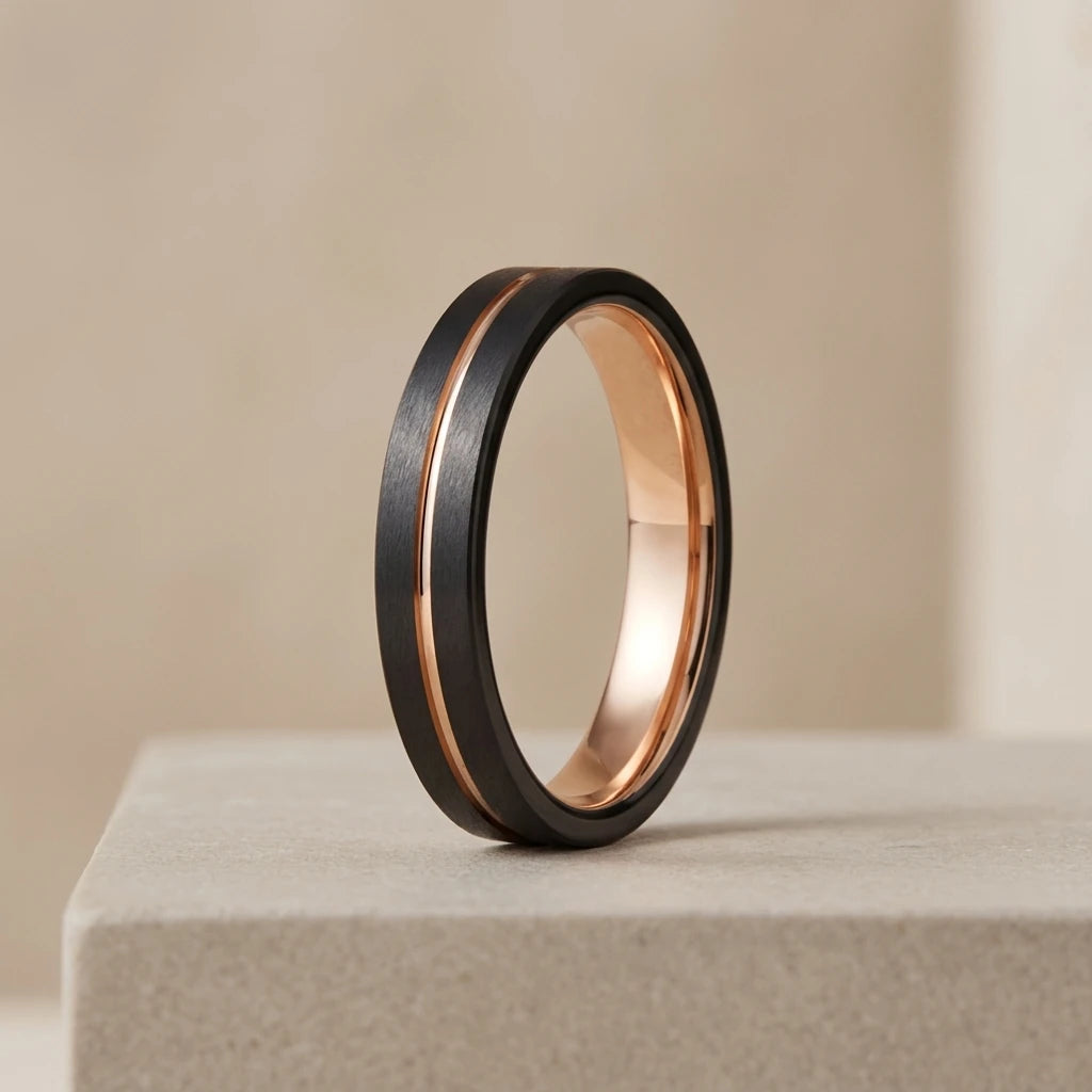 Custom Tungsten Ring Engraved 18K Rose Gold Black Brushed Fashion Jewelry for Women Men Wedding Rings for Engagement Party