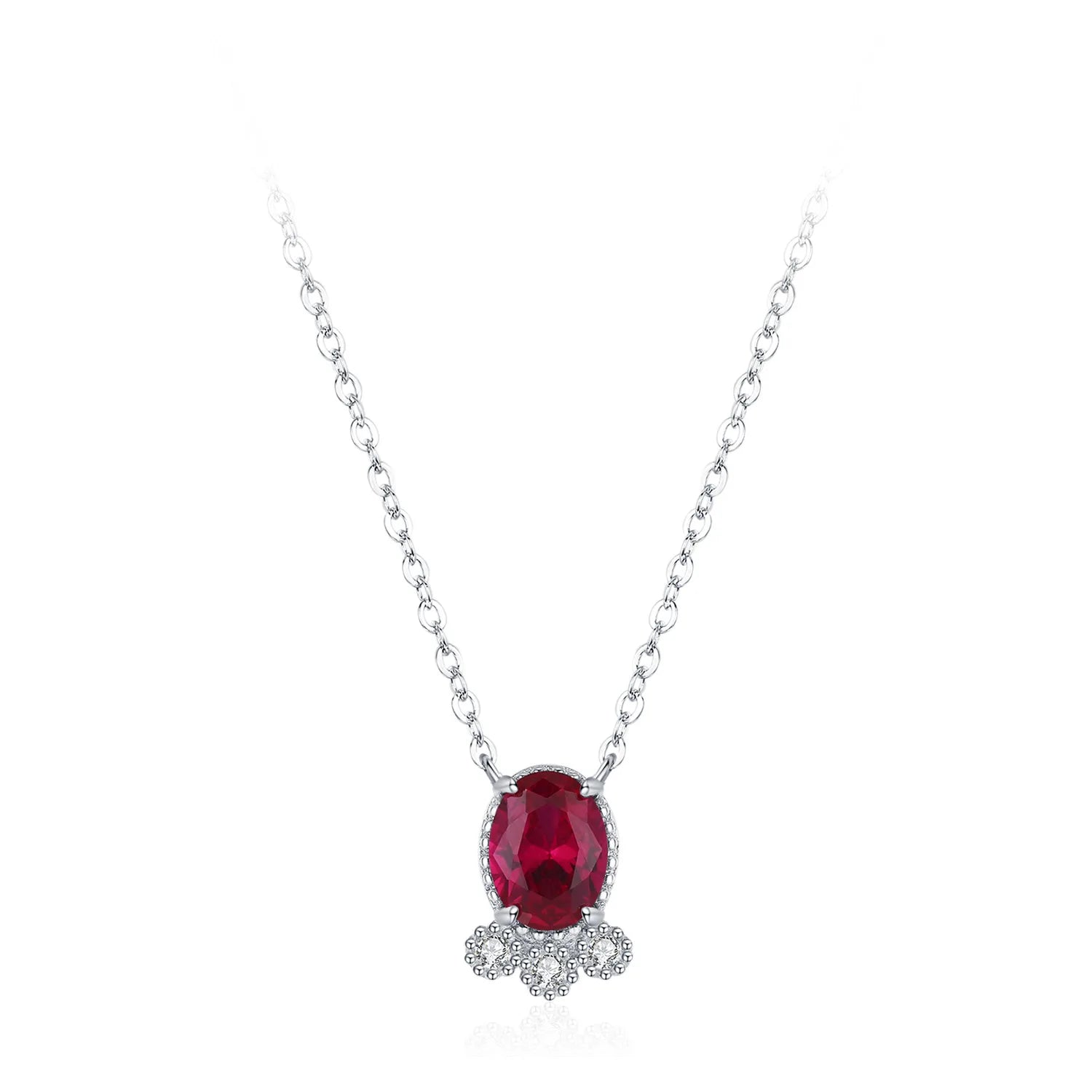 Light Luxury Retro Red Zirconia CZ Pendant Clavicle Chain 925 Sterling Silver Full Diamond Jewelry Necklace for Gifts