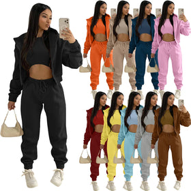 Wholesale Plain Full Zip up Custom Logo High Quality Oversized Women Hoodie Jogger Set