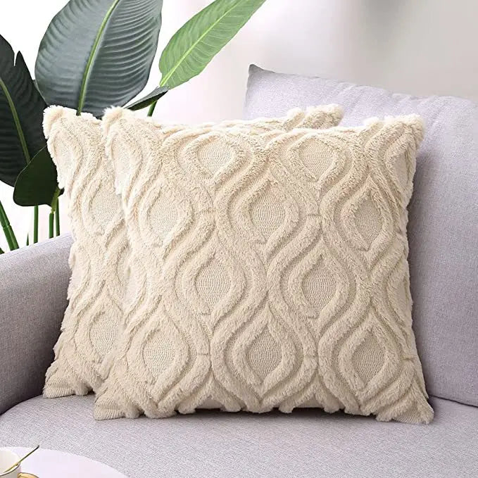 18*18 Inch Beige Soft Plush Faux Wool Couch Pillow Covers/