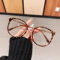 New Arrivals Elegant Custom Logo Women Men Black Leopard Clear Lens Glasses Large Frame Round Glasses Women