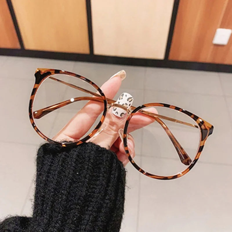 New Arrivals Elegant Custom Logo Women Men Black Leopard Clear Lens Glasses Large Frame Round Glasses Women