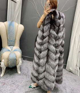 Wholesale Custom Plus Size Silver Fox Fur Gilet Ladies' Natural Long Real Fur Vest for Outer Wear Fuchspelzweste Chaleco De Piel