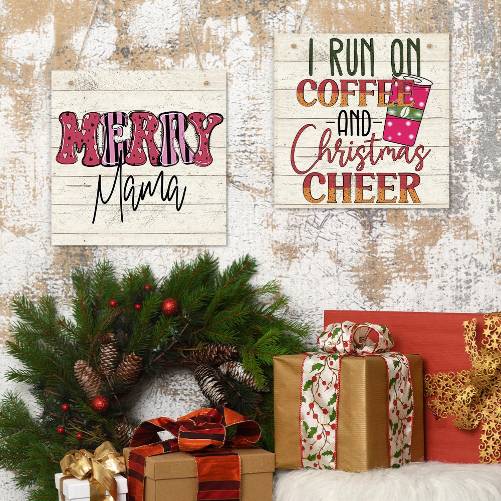 North Pole Wooden Christmas Square Wall Hanging Sign Festive Holiday Home Decor with Santa Claus Design