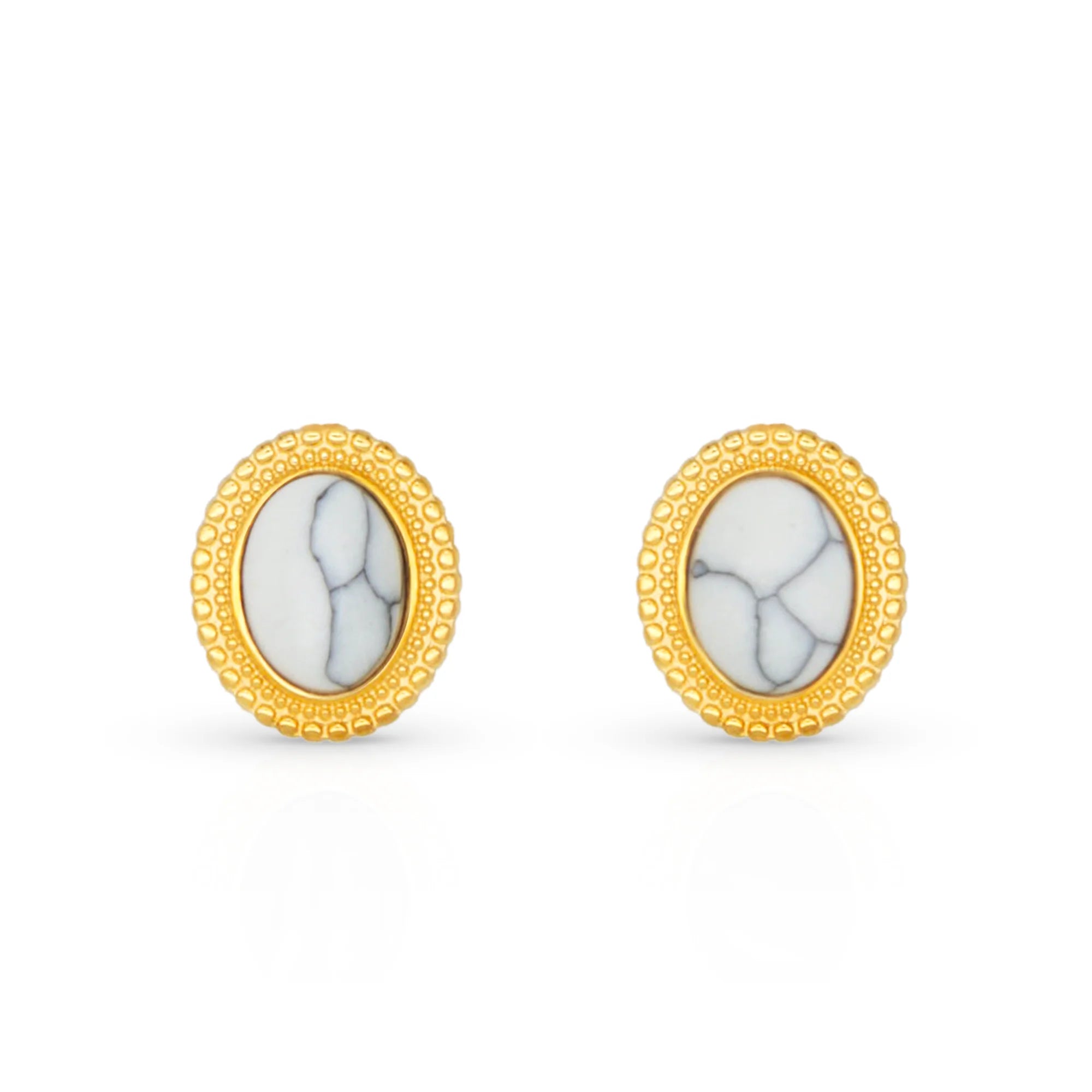 Chris April 18k PVD Gold Plated 316L Stainless Steel Minimalist Turquoise Malachite Natural Stone Stud Earrings