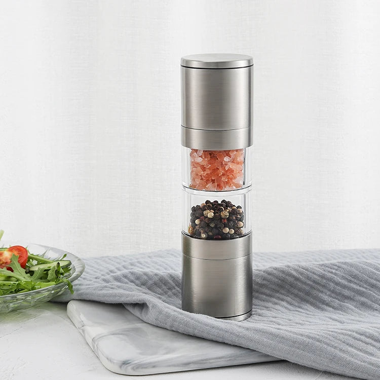 Manual 2 in 1 Double Head Spice Mills Ceramic Burr 18/8 Stainless Steel Salt and Pepper Grinder Spice Grinder Set