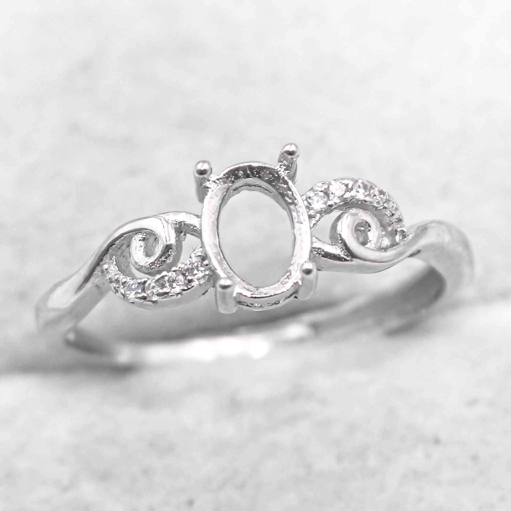 Sterling Silver 5*7mm Semi Mount Ring Empty Frame Blank Support Claw Setting S925 Base Holder Without Center Stone for DIY Inlay