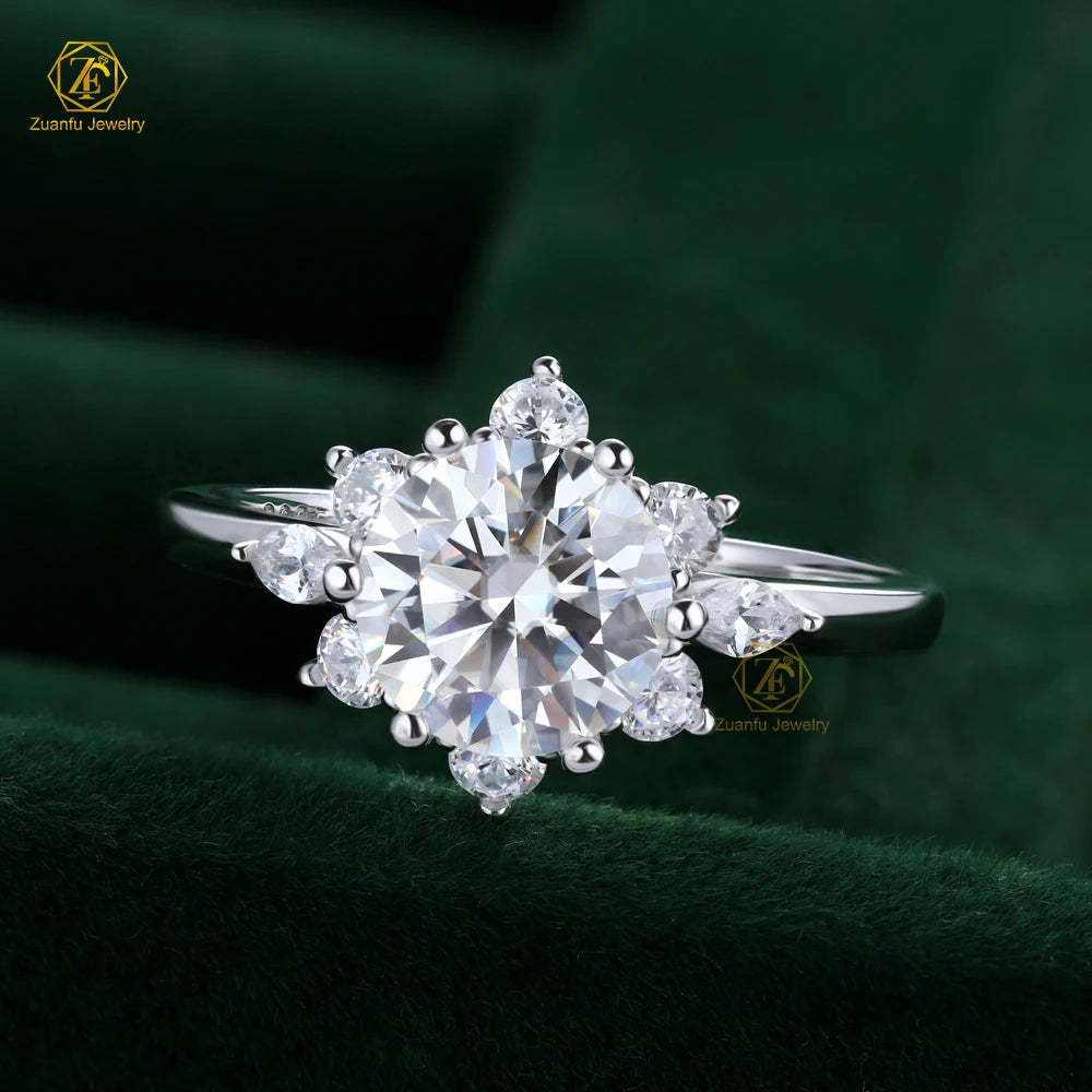 S925 Sterling Silver Engagement Wedding Fine Jewelry Rings for Women Jewelry 2Carat 8mm D VVS Moissanite Ring