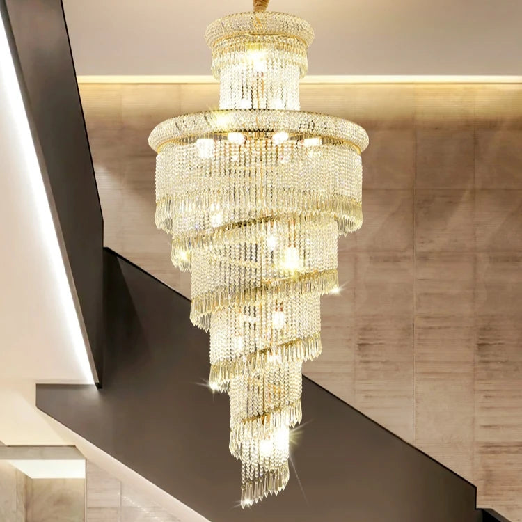 Crystal Stair Chandelier Buplex Building Villa Pick Empty Floor Light Luxury Post-modern High-end Hotel Lobby Pendant Lights