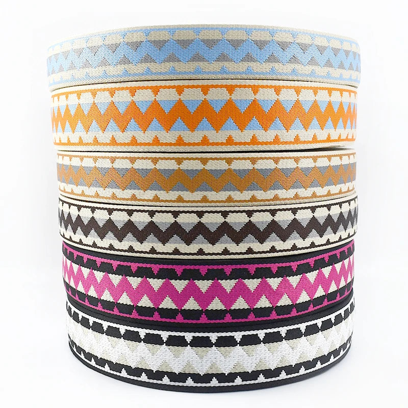 38mm 50mm Ethnic Jacquard Polyester Webbing Tape for Bags Straps Garment Belt | Custom Color Logo OEM Wholesale Wide Ribbon