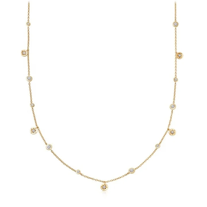 LOZRUNVE 925 Sterling Silver Gold Star Diamond CZ Charm Necklace Choker Findings for Women