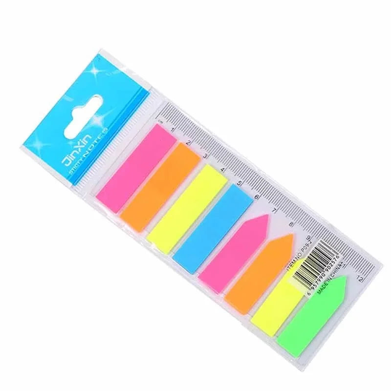 Custom Waterproof Plastic Arrow Pet Sticky Note Fluorescent Color Ruler square Memo Pad School Supplies Index Tabs Bookmark