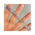 Stainless Steel Plated White Gold 6-24 Inches Link 3x3mm Square Round Lab Rainbow Sapphire Tennis Chain Bracelet Necklace