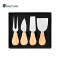 FANGYUAN 4 Pieces Set Wood Wooden Handle Stainless Steel Cheese Tools Knife Set Wholesale Cheese Dispenser with Gift Box