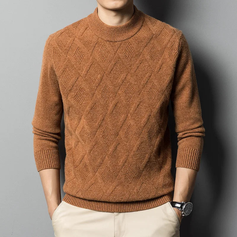 100% Wool Pullover Sweater for Men Custom Logo Waffle Knit Long Sleeve Luxury Brand Jumpers for Plus Size Winter Season