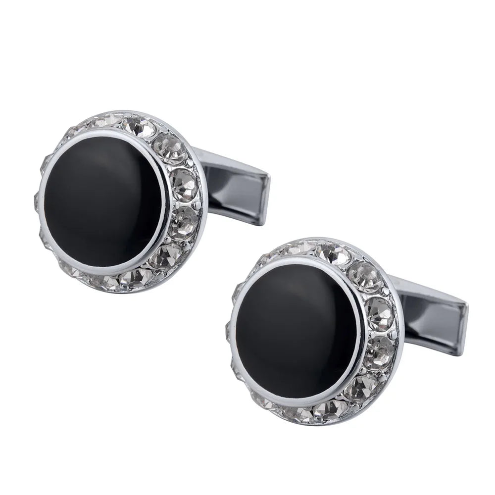 Wholesale Black Enamel Crystal Diamond Premium Cufflinks Custom Mens Suit Shirt Fashion Accessory Wedding Tuxedo Trendy Jewelry