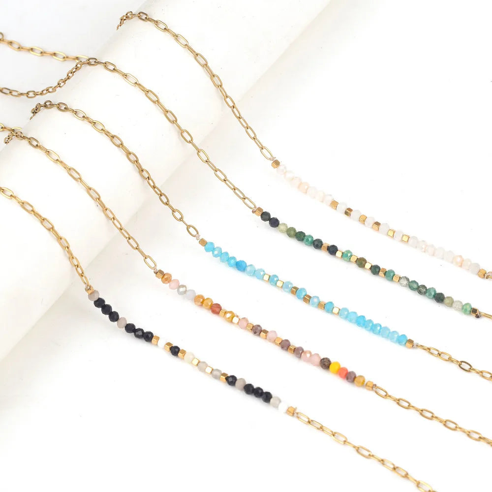 2pcs/bag 40+5cm Stainless Steel Boho Style Pearl Beaded Necklace Multicolor Layered Fine Boho Jewelry Necklaces