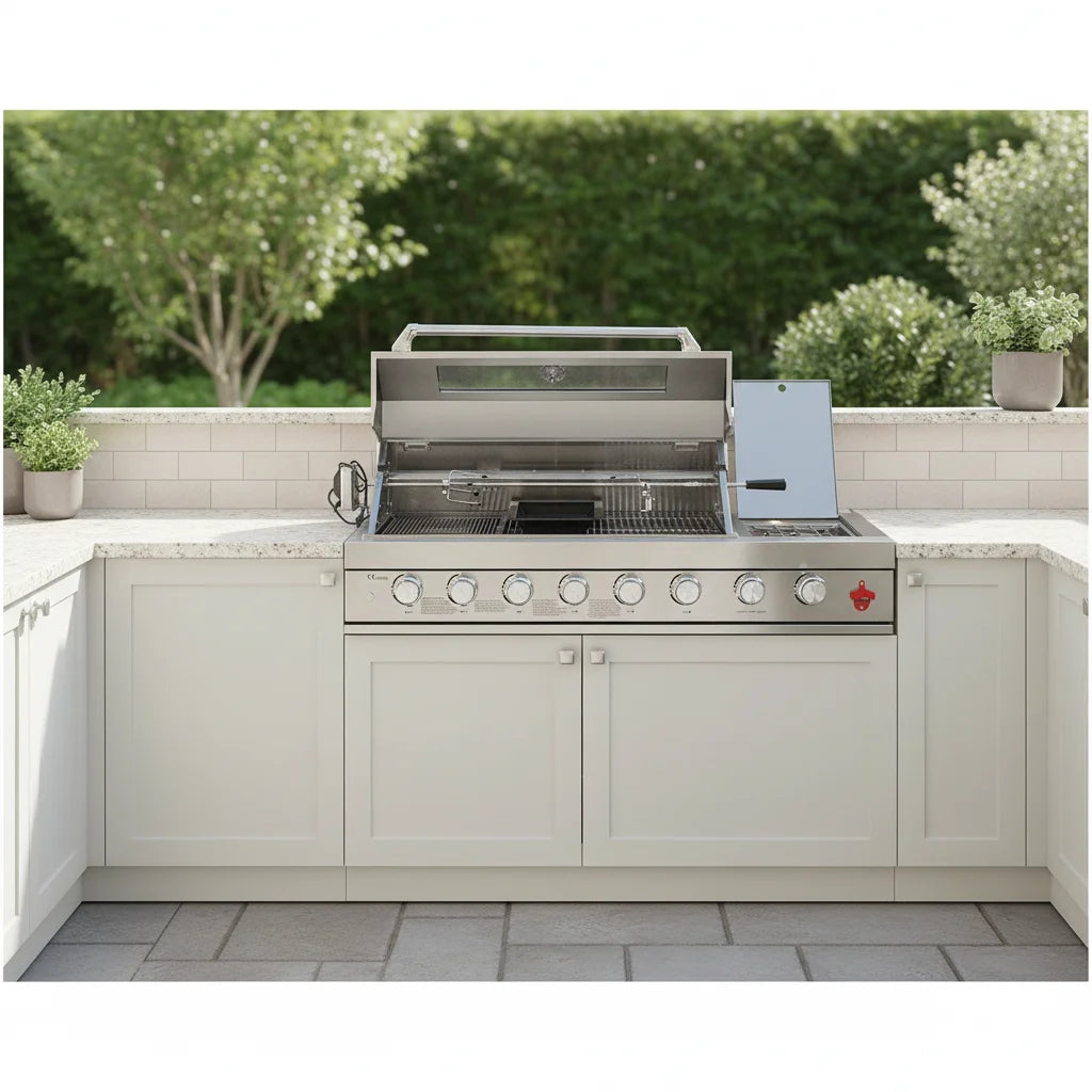 58-Inch Built Gas Charcoal Dual-Fuel Stainless Steel BBQ Grill 99630 BTU 6 Burners CE Certified Outdoor Modern Premium Style MegaBDM