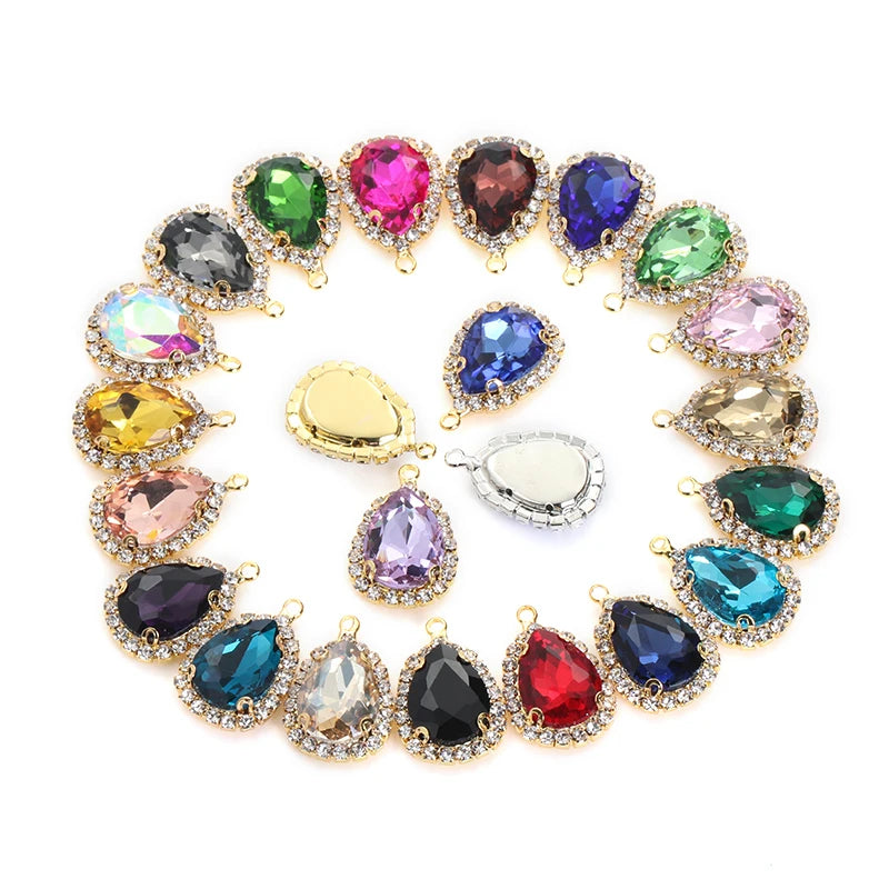 Xichuan Drop Shape Crystal Stone Sewing on Golden/white K Claw Setting Pendant Necklace Strass Rhinestone Crafts