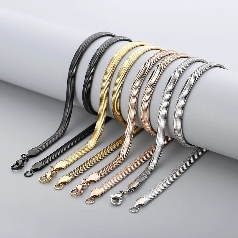 Support Customized Fashion Necklaces 18K Gold Plating Flat Snake Chain Stainless Steel Jewelry