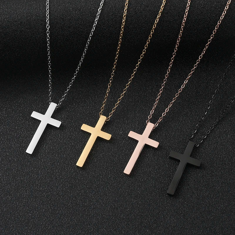Simple Stainless Steel Cross Pendant Necklace 18K Gold Plated Mirror Cross Necklace Couple Wholesale