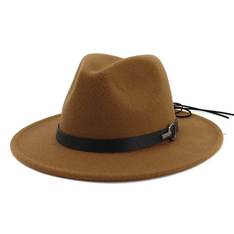 X3093 Adult Felt Hat Wide Brim Cowboy Hat Wool Fedora Hats Adjustable