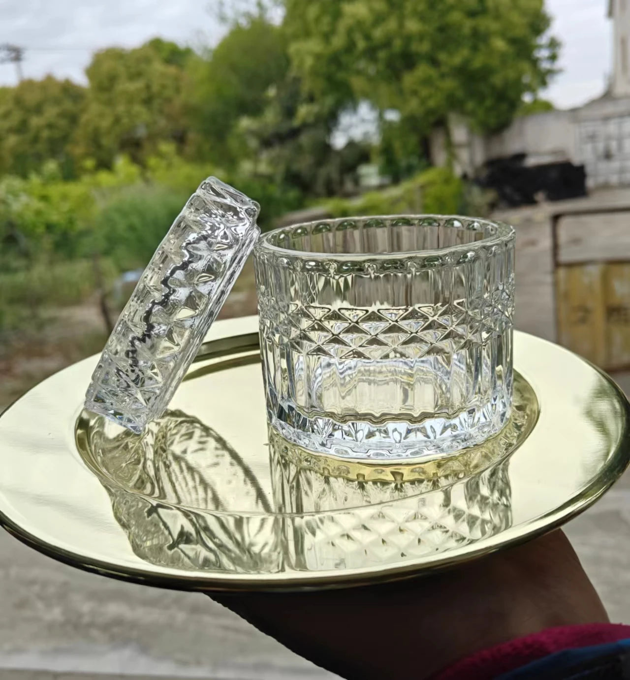 China Factory 8 oz 12 oz Luxury Empty clear Glass Candle Candy Jar with Lid for Candle Making Wedding Gift