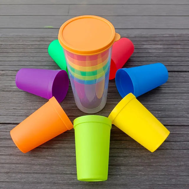 WhoseSell Rainbow Color Reusable Plastic Cups Set