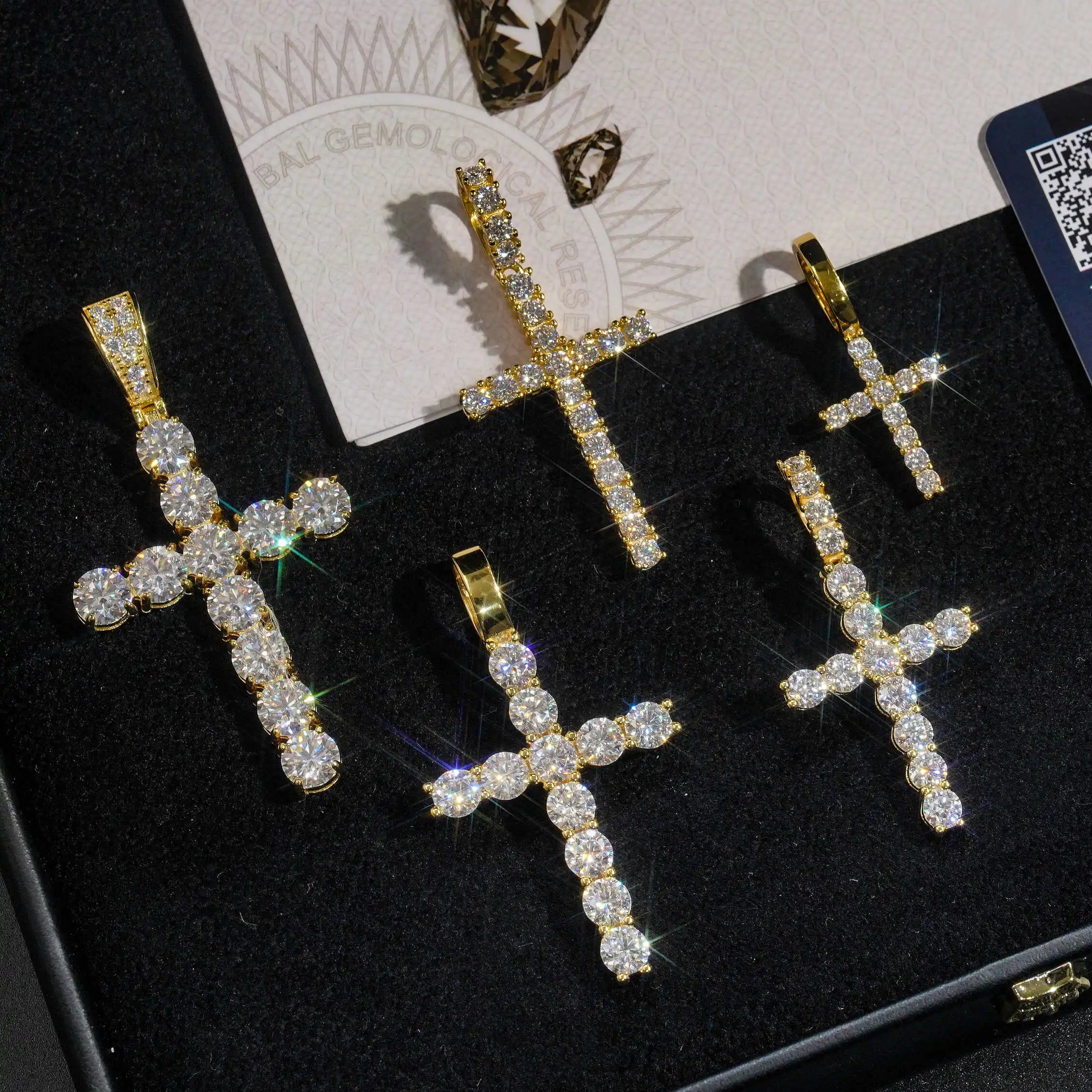 Stock Popular Jewelry 925 Sterling Silver Vvs Moissnaite Diamond Tennis Chain Cross Pendant Necklace