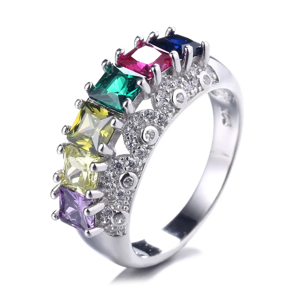Fashion Personality Color rainbow Cut Ring Row Rhinestone Ring Woman