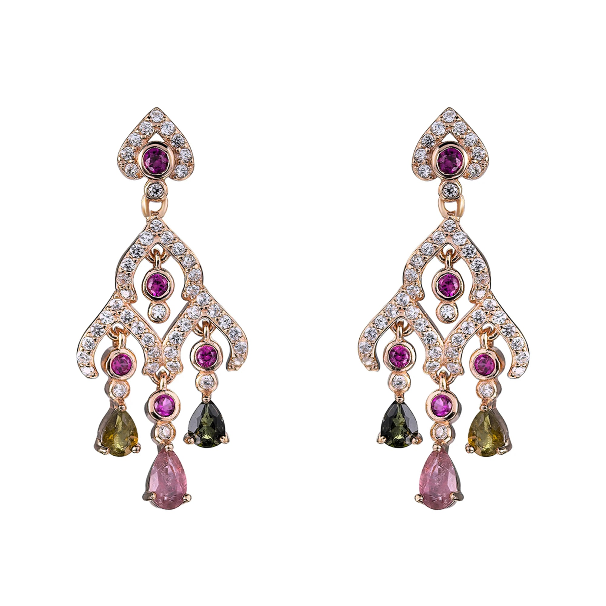 Delicate Rose Gold Plated 925 Sterling Silver Drop Earrings Natural Tourmaline for Wedding Party Gift for Women Mother's Day