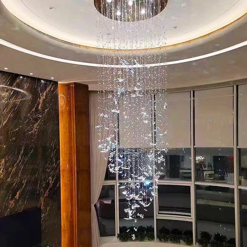 Wholesale Living Room Bedside Crystal Ceiling Lamp Mall Hotel butterfly Luxury High Stair Chandelier