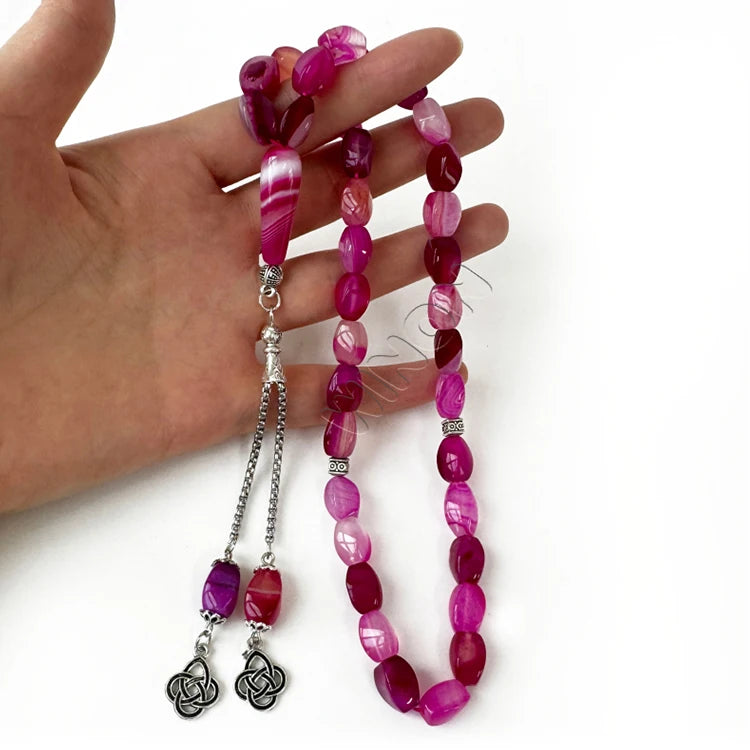 Most Popular Natural Agate Stone Gold Plated Religious Gift Tasbih Rosary Beaded Necklaces Made in China Muslim Prayer Beads
