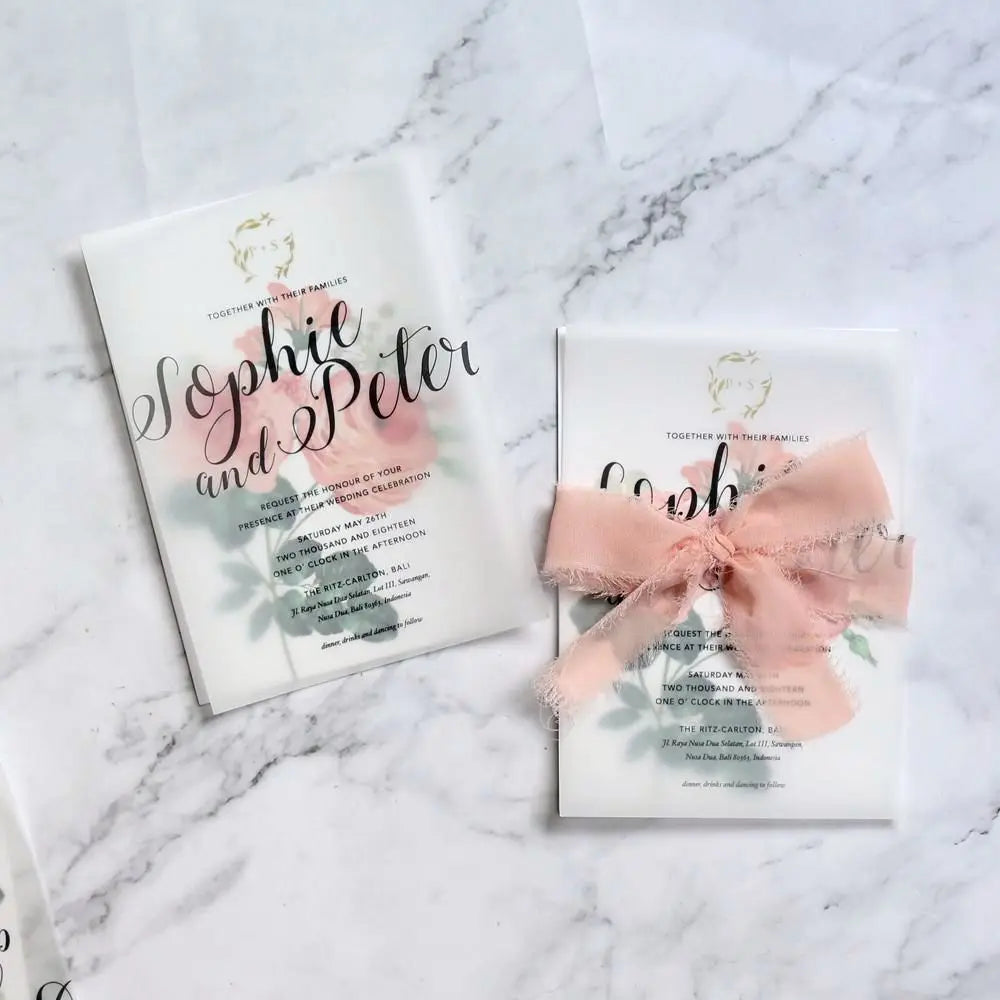 Creative Ink Printing Vellum Paper Invitation Rustical with Wedding Ceremony Party Program Card