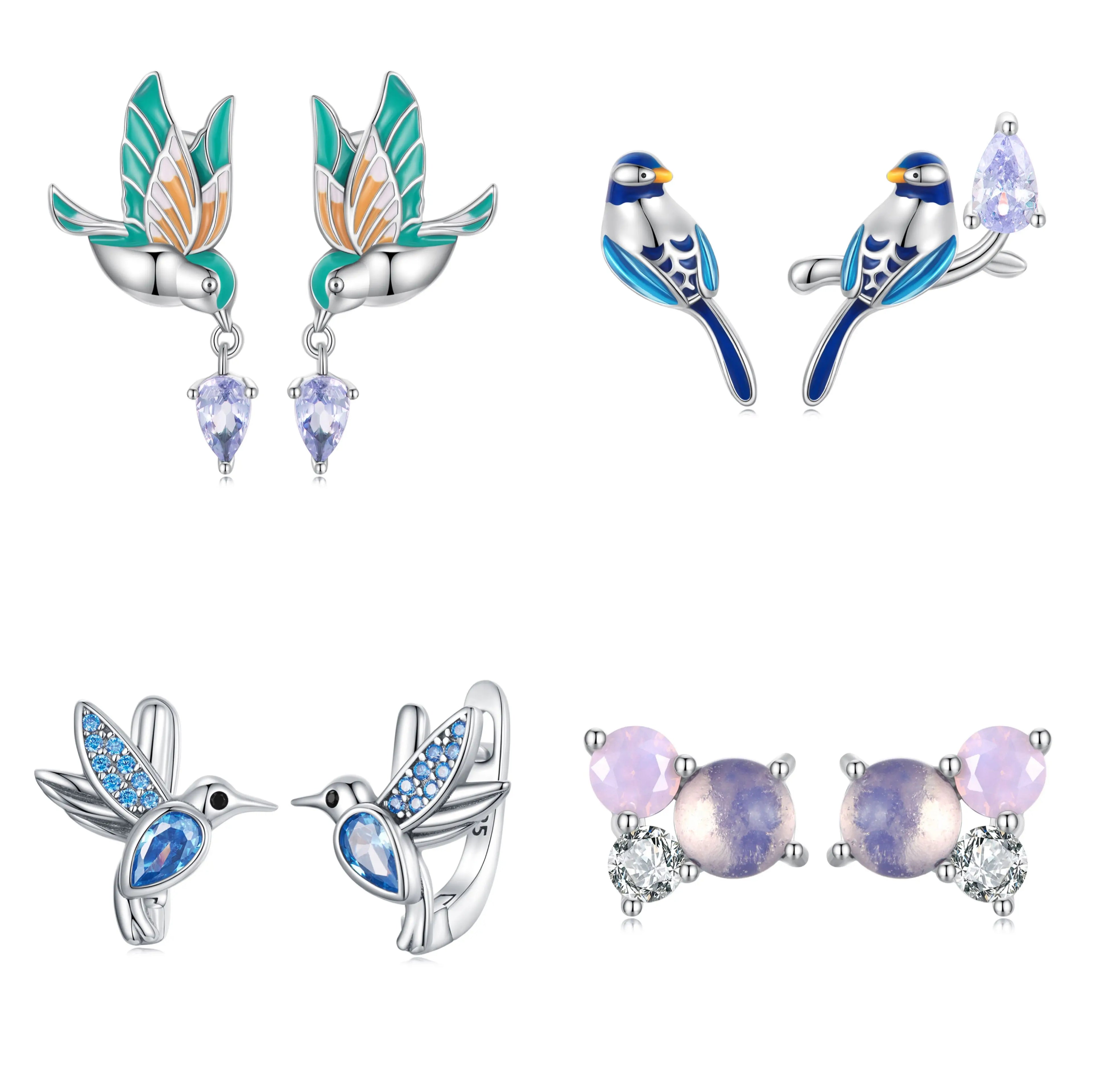 Jiangyuan Fine Silver Jewelry 925 Sterling Silver Plump Little Kingfisher Stud Earring Pearl Zircon Earring Flower Drop Earrings