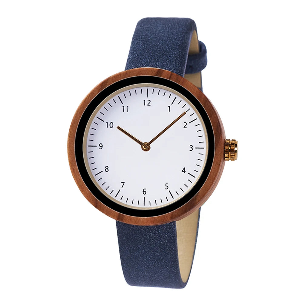 Hot Selling Custom Women's Handmade Wooden Watch Antique Leather Band Fashion Business Style Pointer Dial Features Your Own Logo