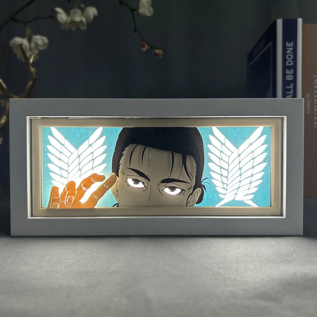 Attack on Titan One Pieces Luffy Laser Cut Paper Anime Wood Frame for Room Decor Animation Lightbox Table Led Night Light Lamp