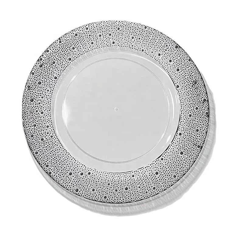 Elegant Eco-Friendly Modern Charger Plates Wedding Supplies Table Decor Black Beaded Rim Plastic Plate Charger for Dinner Plate