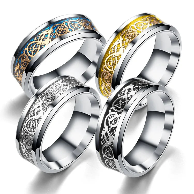 Men Women Gold Silver Finger Ring Wholesale Nibelungen Patten Stainless Steel Hot Selling Europe and America Popular Black 2pcs