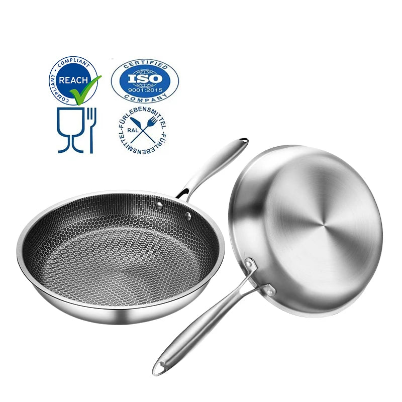 20/24/26/28/30/32cm Modern Stainless Steel Honeycomb Non-Stick Frying Pan with Gas & Induction Compatibility Durable Design